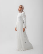 Sleeved Pleated Dress Offwhite C211