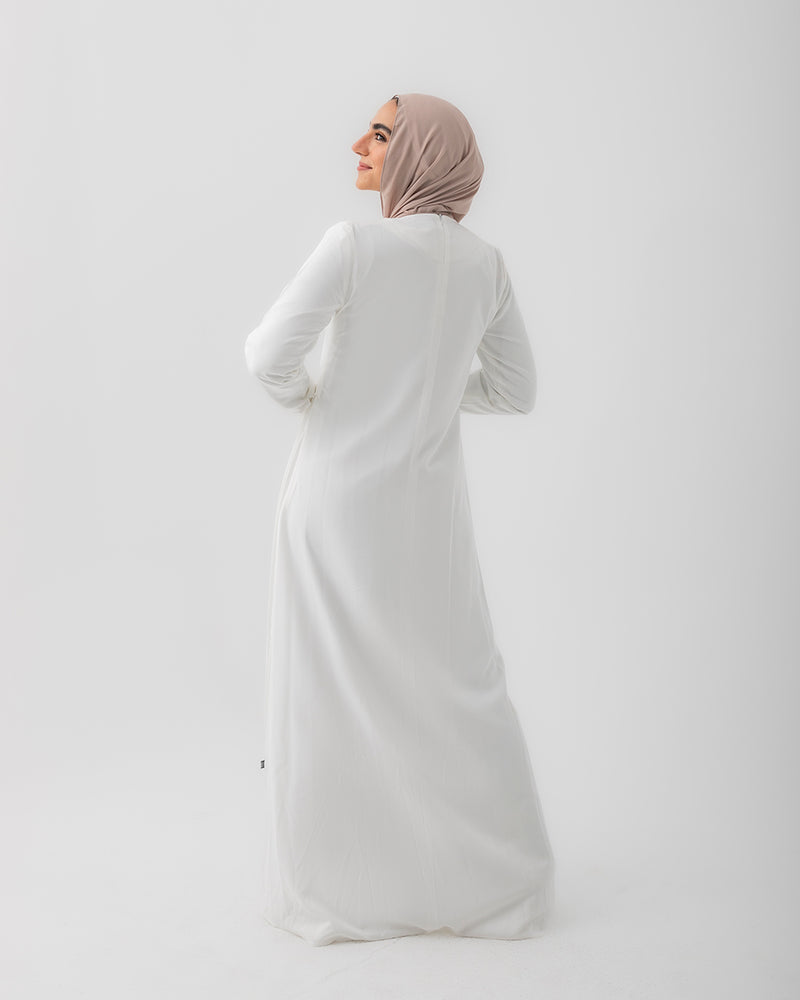 Sleeved Pleated Dress Offwhite C211