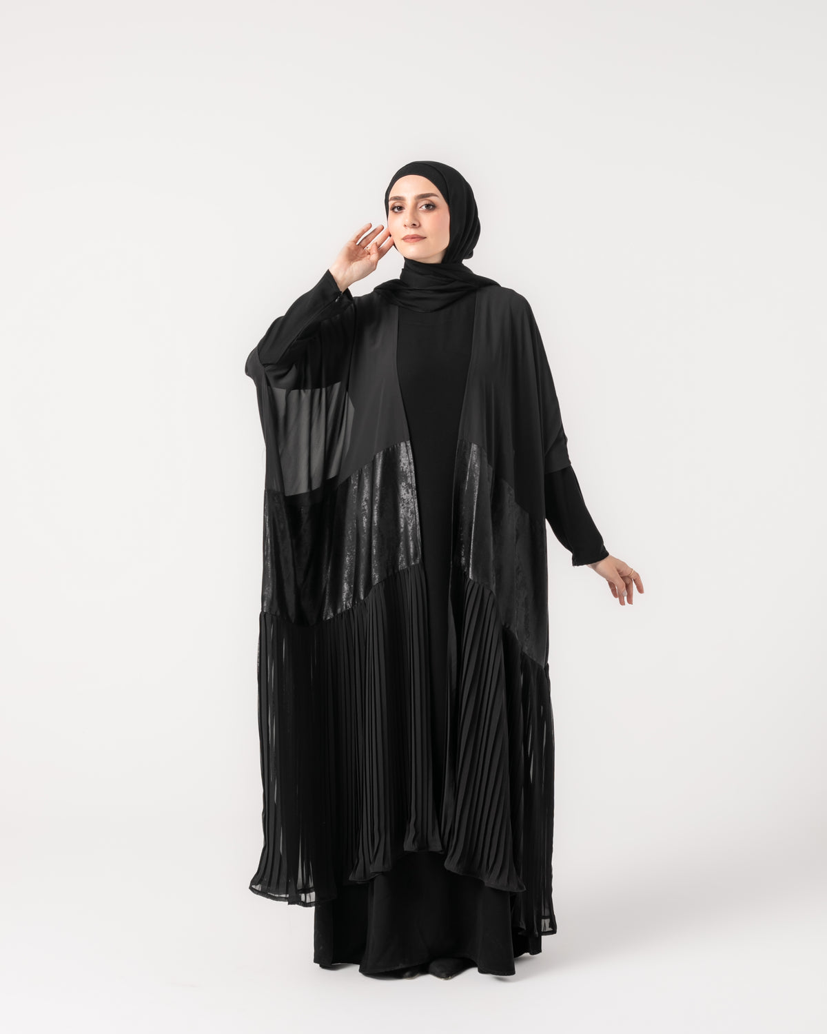 Free Size Pleated Cape Black C215