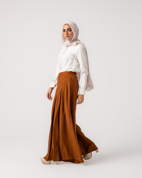 Linen Pleated Jupe Pantalon Rust C148