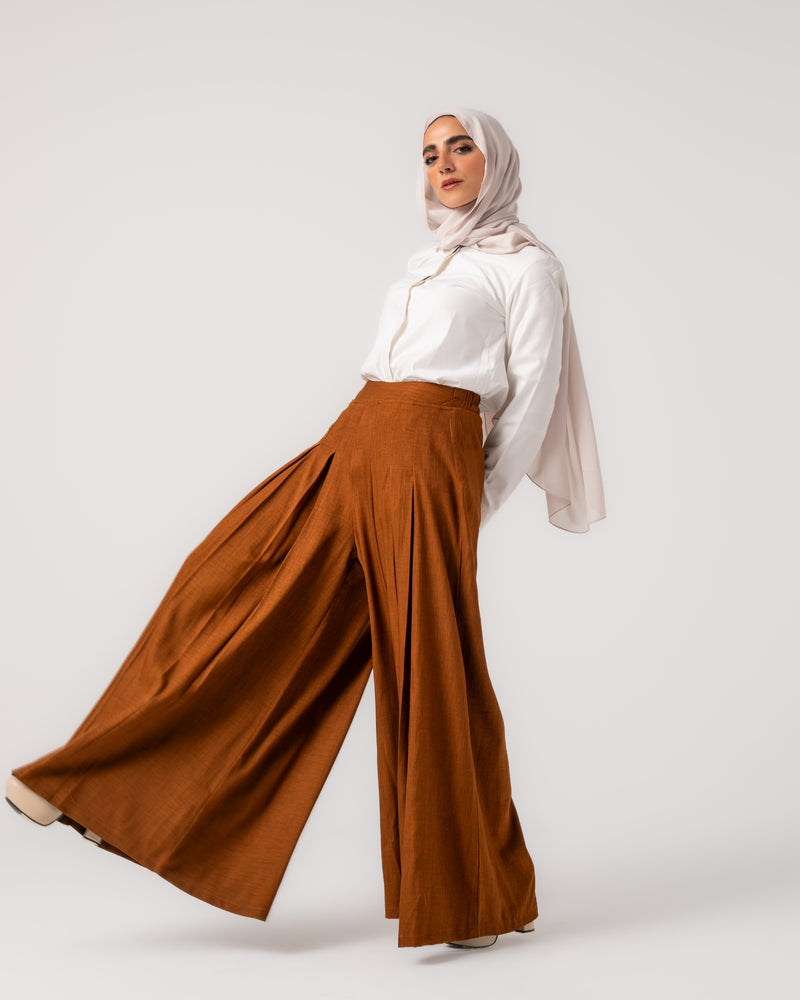 Linen Pleated Jupe Pantalon Rust C148