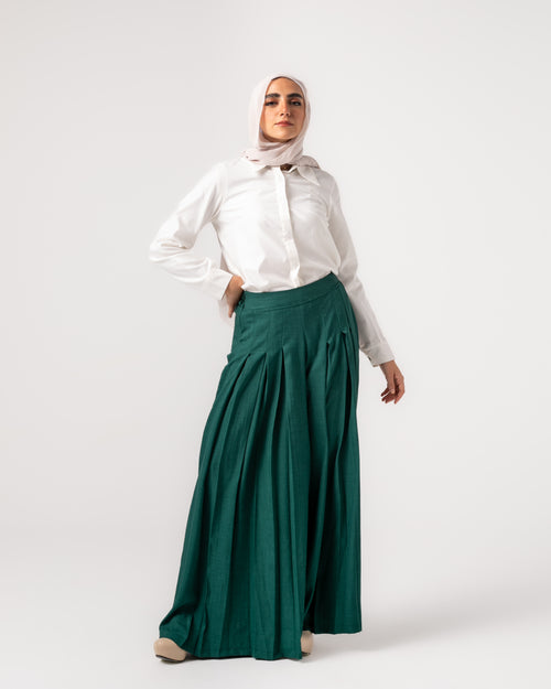 Linen Pleated Jupe Pantalon Teal C148