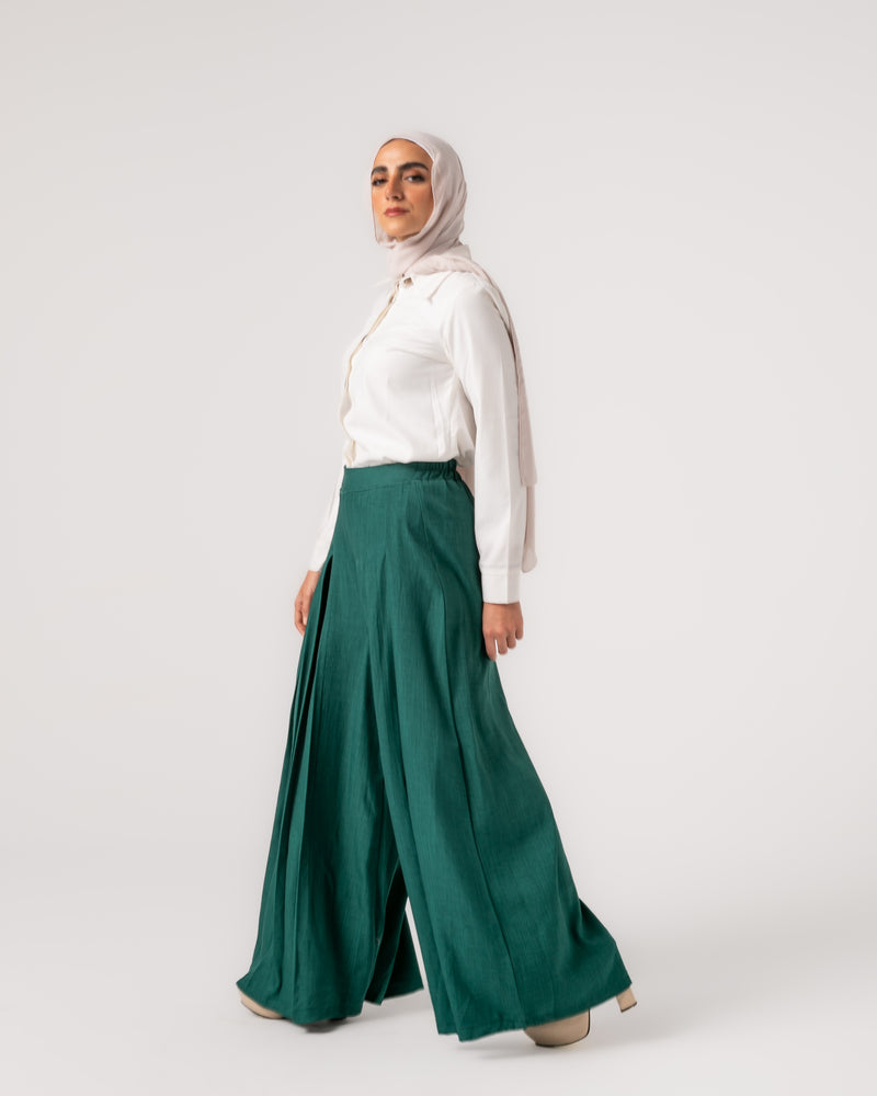 Linen Pleated Jupe Pantalon Teal C148