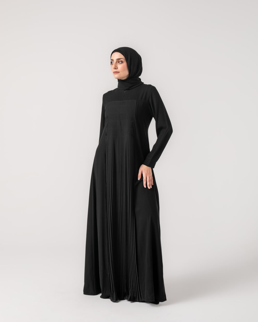 Front & Back Pleated Abaya Black C218
