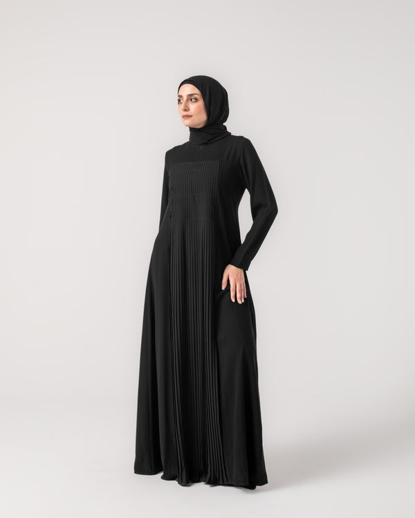 Front & Back Pleated Abaya Black C218