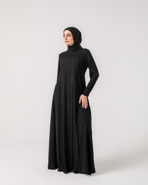 Front & Back Pleated Abaya Black C218
