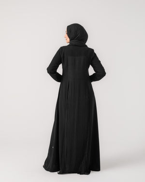 Front & Back Pleated Abaya Black C218