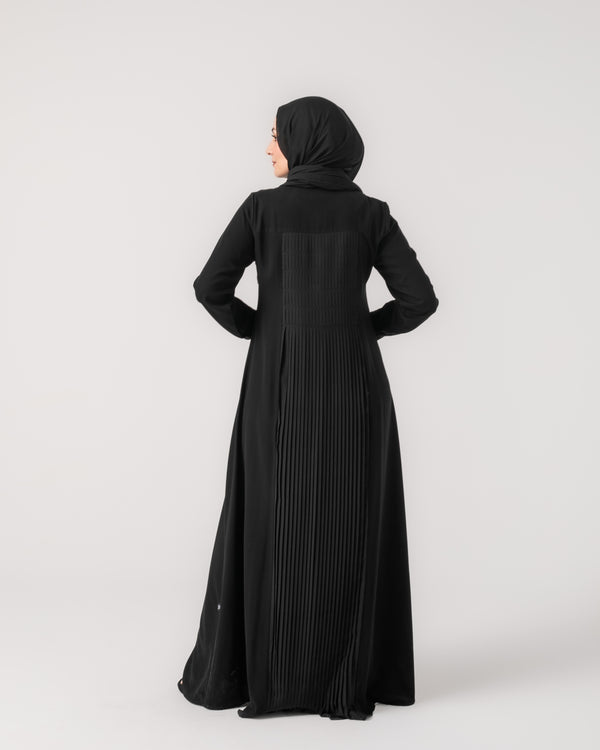 Front & Back Pleated Abaya Black C218
