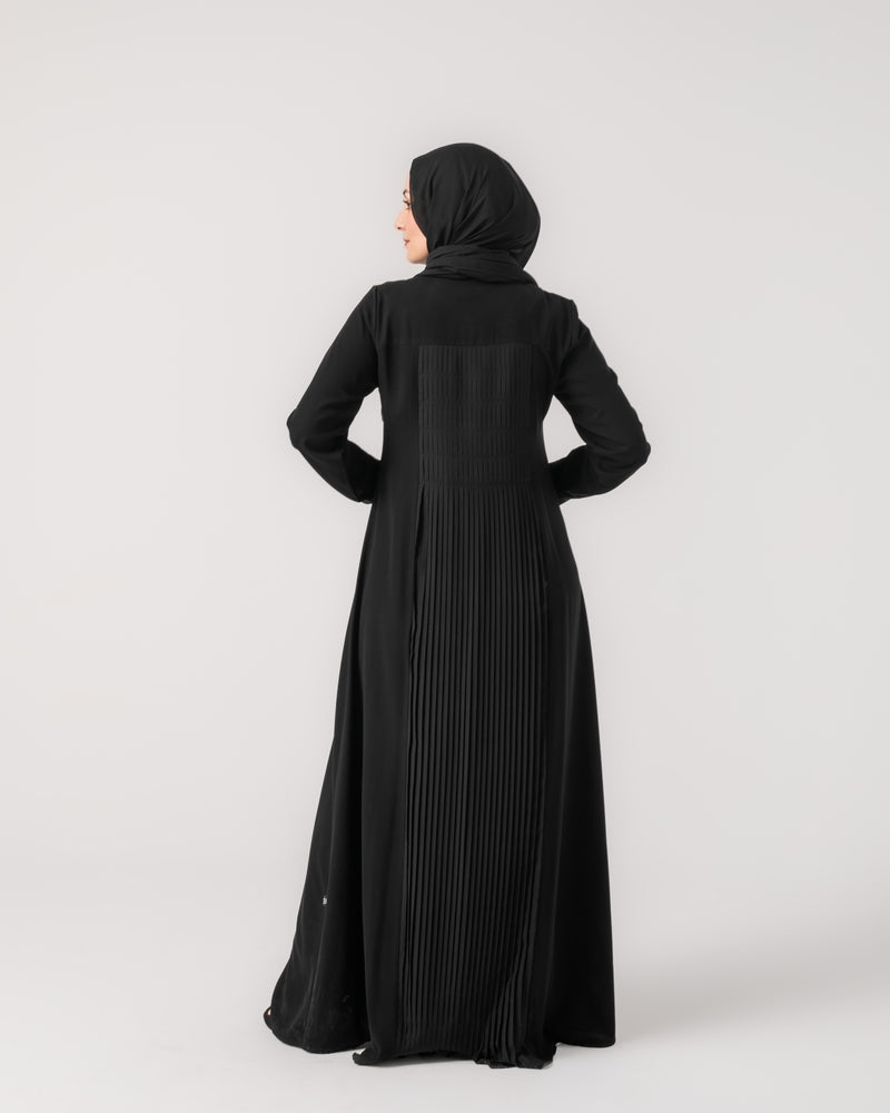Front & Back Pleated Abaya Black C218