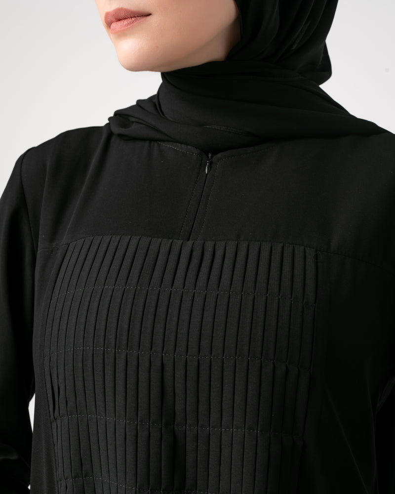 Front & Back Pleated Abaya Black C218