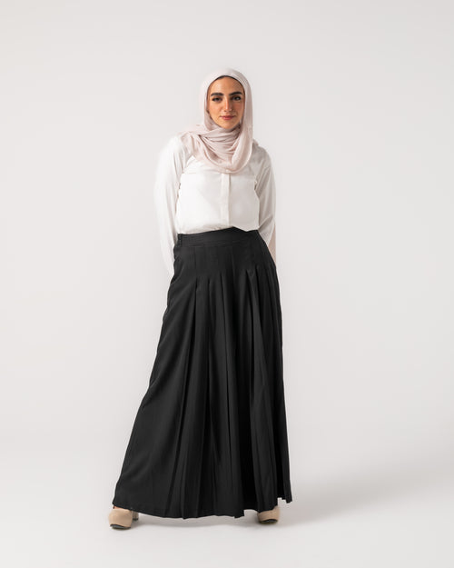 Linen Pleated Jupe Pantalon Black C148