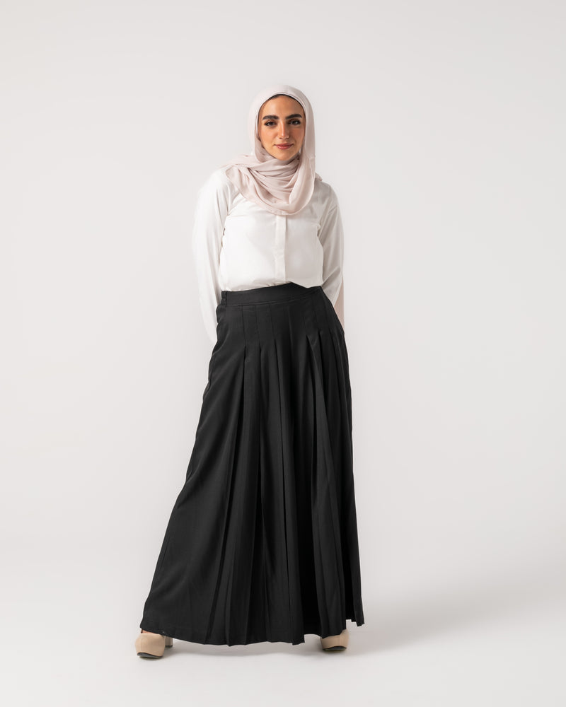Linen Pleated Jupe Pantalon Black C148