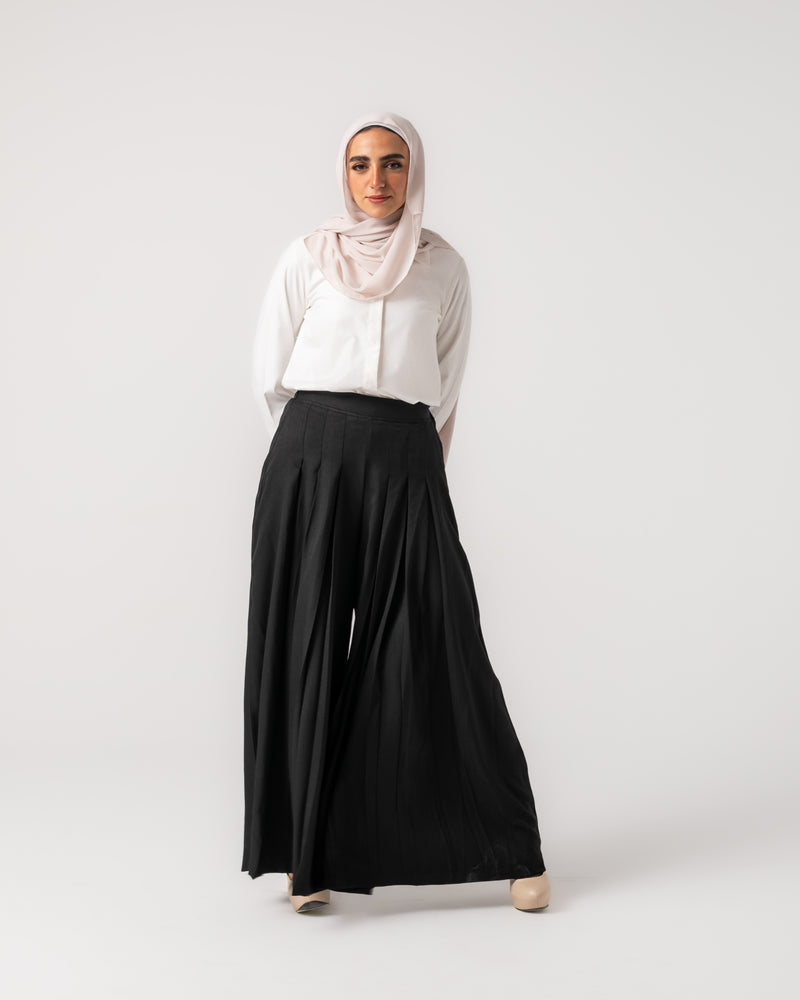 Linen Pleated Jupe Pantalon Black C148