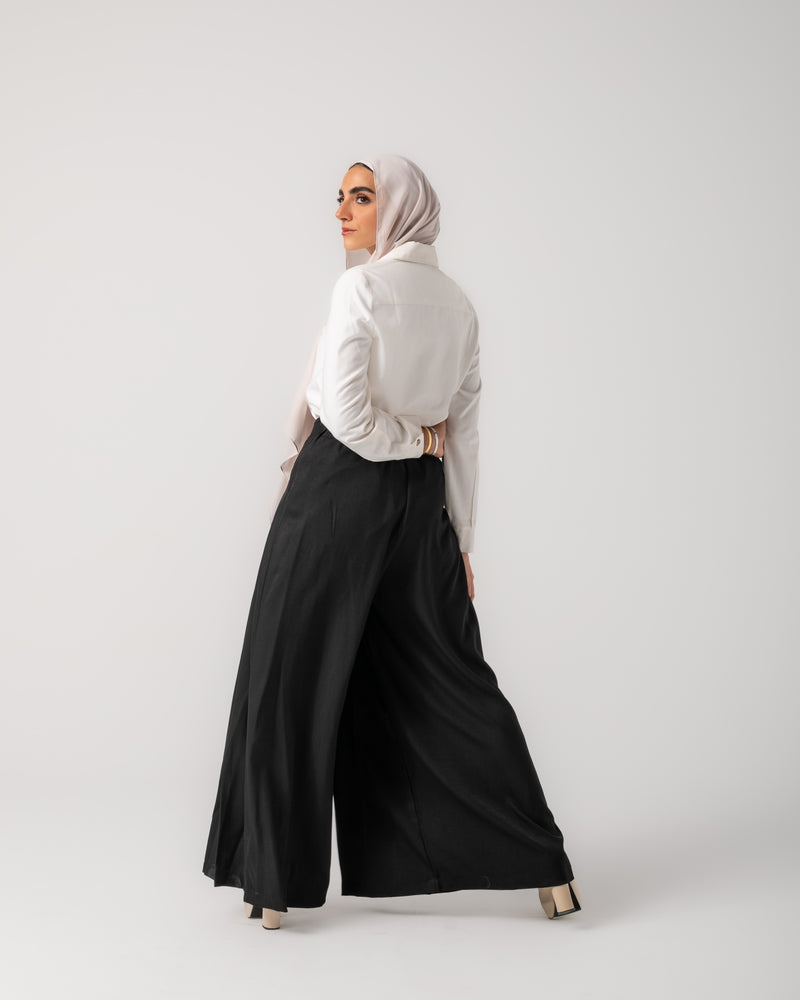 Linen Pleated Jupe Pantalon Black C148