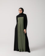 Front & Back Pleated Abaya Green C218