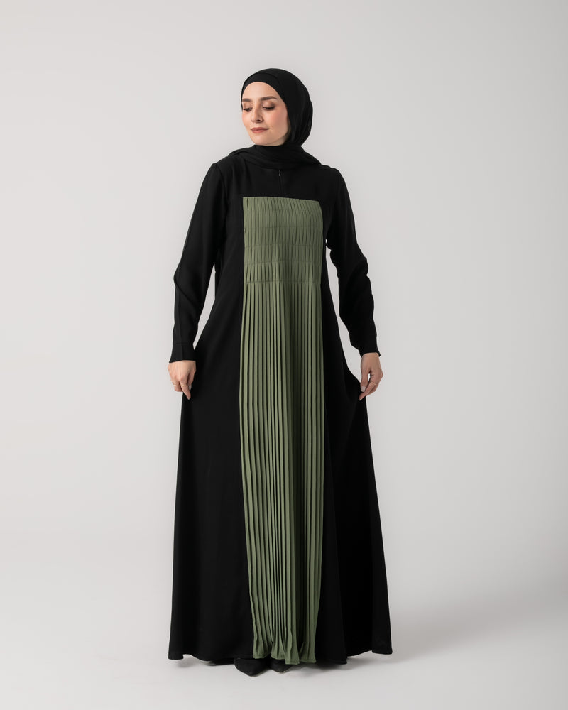 Front & Back Pleated Abaya Green C218