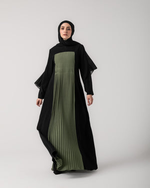 Front & Back Pleated Abaya Green C218
