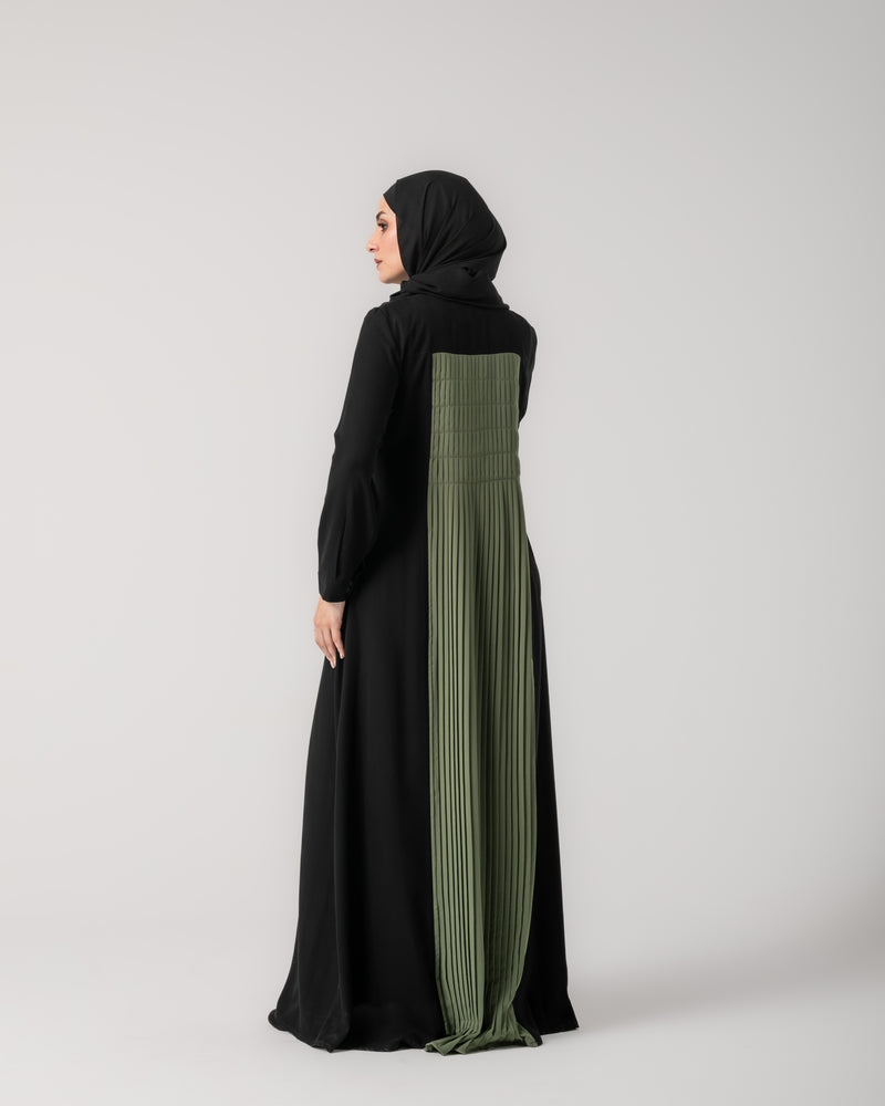Front & Back Pleated Abaya Green C218