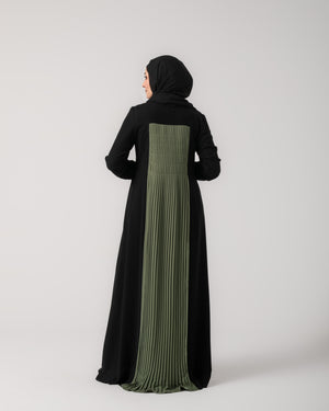 Front & Back Pleated Abaya Green C218