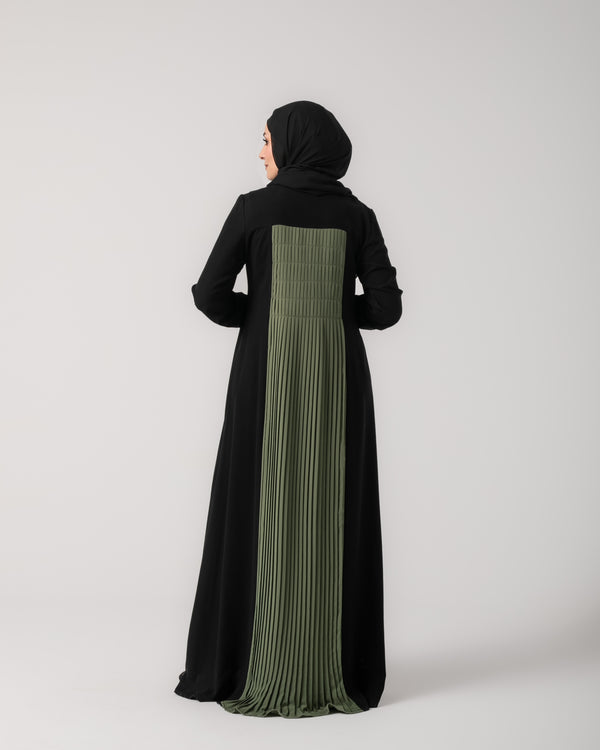 Front & Back Pleated Abaya Green C218
