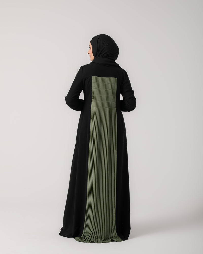 Front & Back Pleated Abaya Green C218
