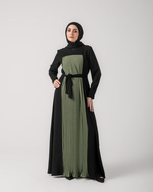 Front & Back Pleated Abaya Green C218