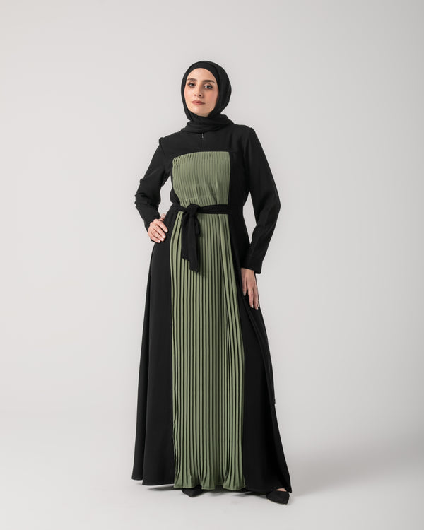 Front & Back Pleated Abaya Green C218
