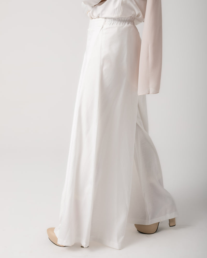 Linen Pleated Jupe Pantalon Offwhite C148