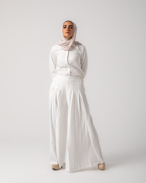 Linen Pleated Jupe Pantalon Offwhite C148