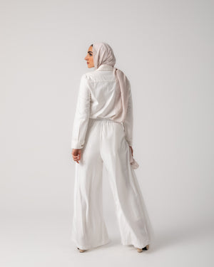 Linen Pleated Jupe Pantalon Offwhite C148