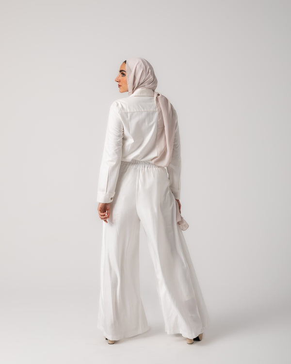 Linen Pleated Jupe Pantalon Offwhite C148