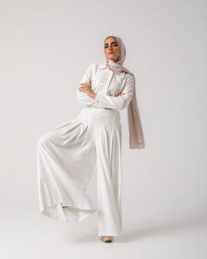 Linen Pleated Jupe Pantalon Offwhite C148