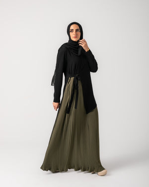 Side Wrap Pleated Abaya Olive C113