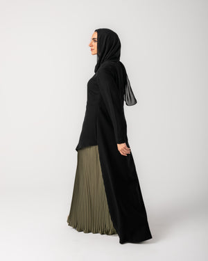 Side Wrap Pleated Abaya Olive C113