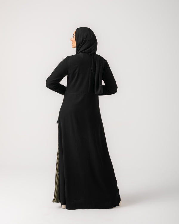 Side Wrap Pleated Abaya Olive C113
