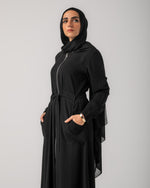 Zipper Abaya With Waist Tie C188