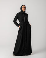 Zipper Abaya With Waist Tie C188