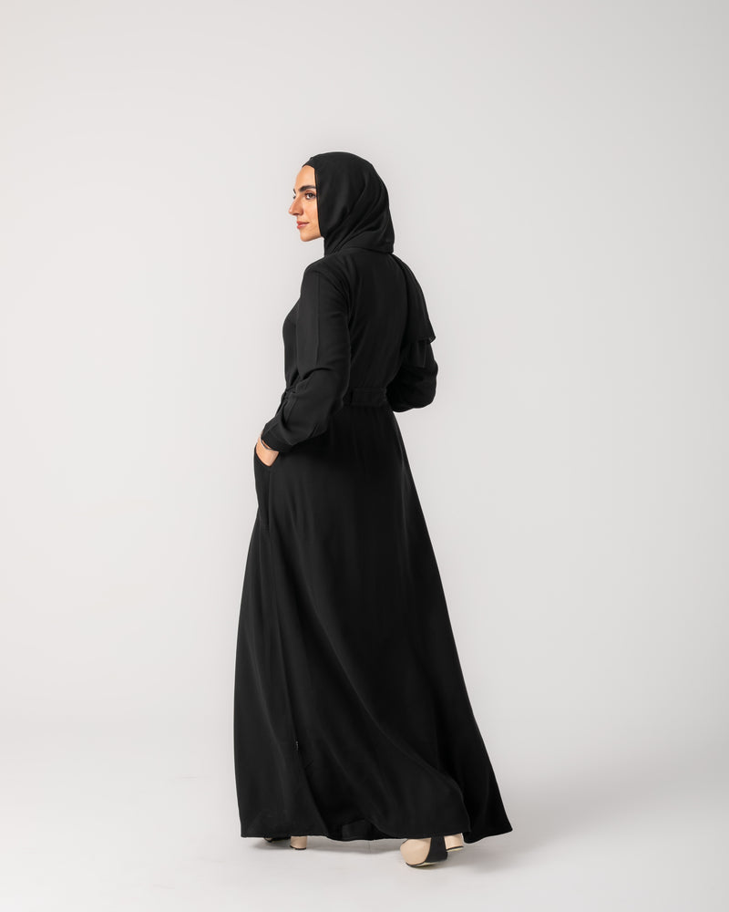 Zipper Abaya With Waist Tie C188