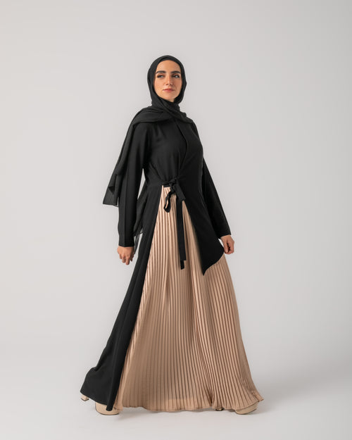 Side Wrap Pleated Abaya Beige C113