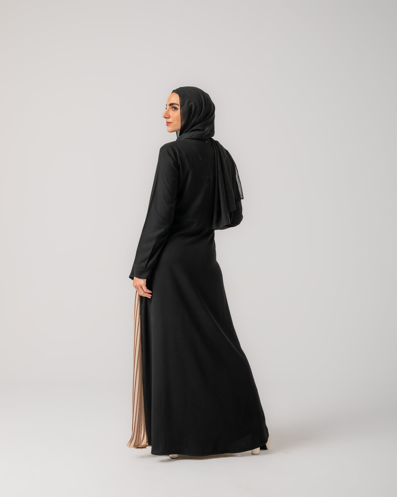 Side Wrap Pleated Abaya Beige C113