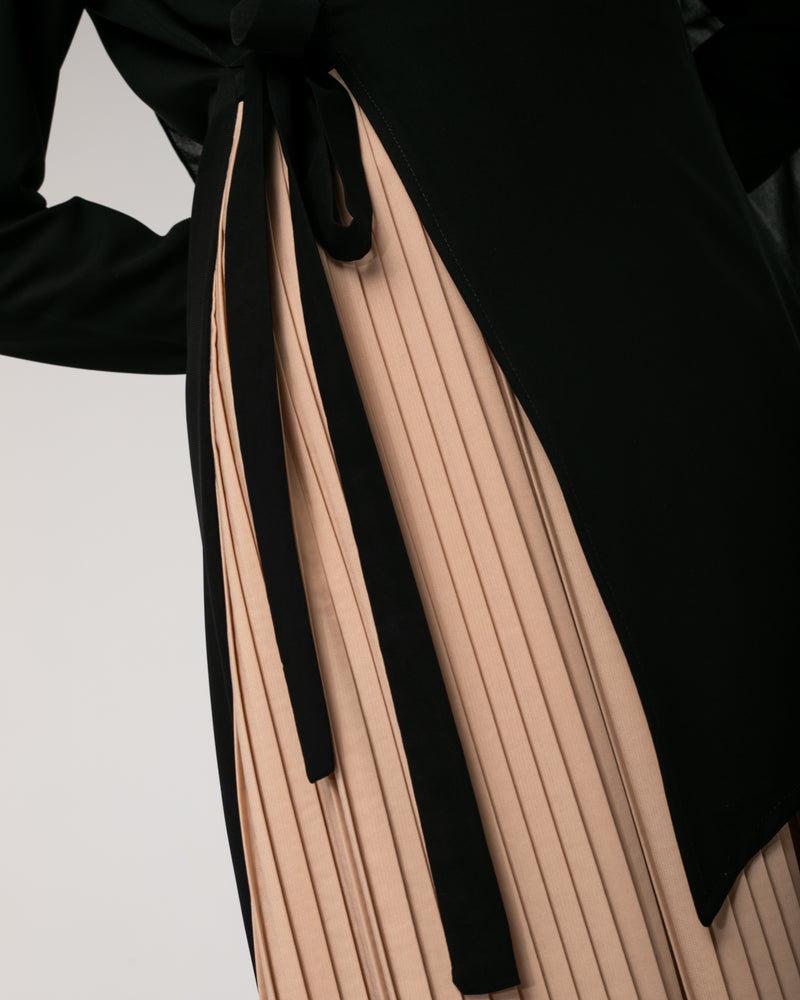 Side Wrap Pleated Abaya Beige C113