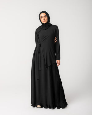 Side Wrap Pleated Abaya Black C113