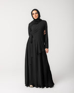 Side Wrap Pleated Abaya Black C113