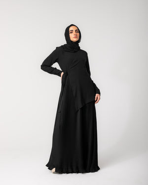 Side Wrap Pleated Abaya Black C113