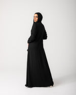 Side Wrap Pleated Abaya Black C113