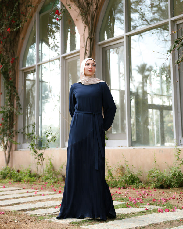 Pleated Chiffon Dress Navy C74