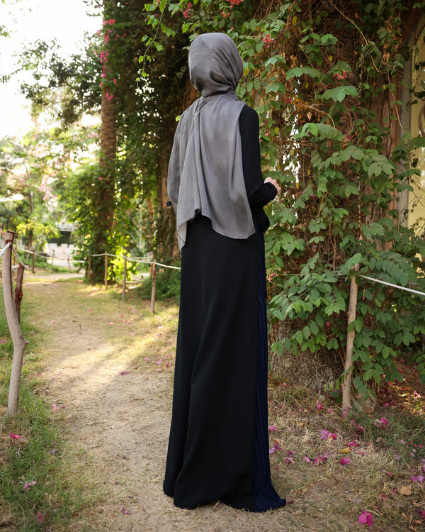 Side Wrap Pleated Abaya Navy C113