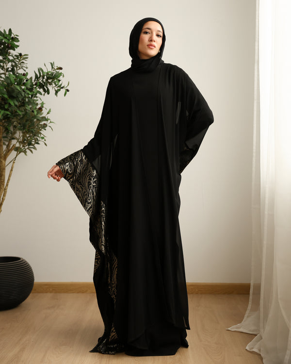 The Metallic Stroke Chiffon Cape Black C274
