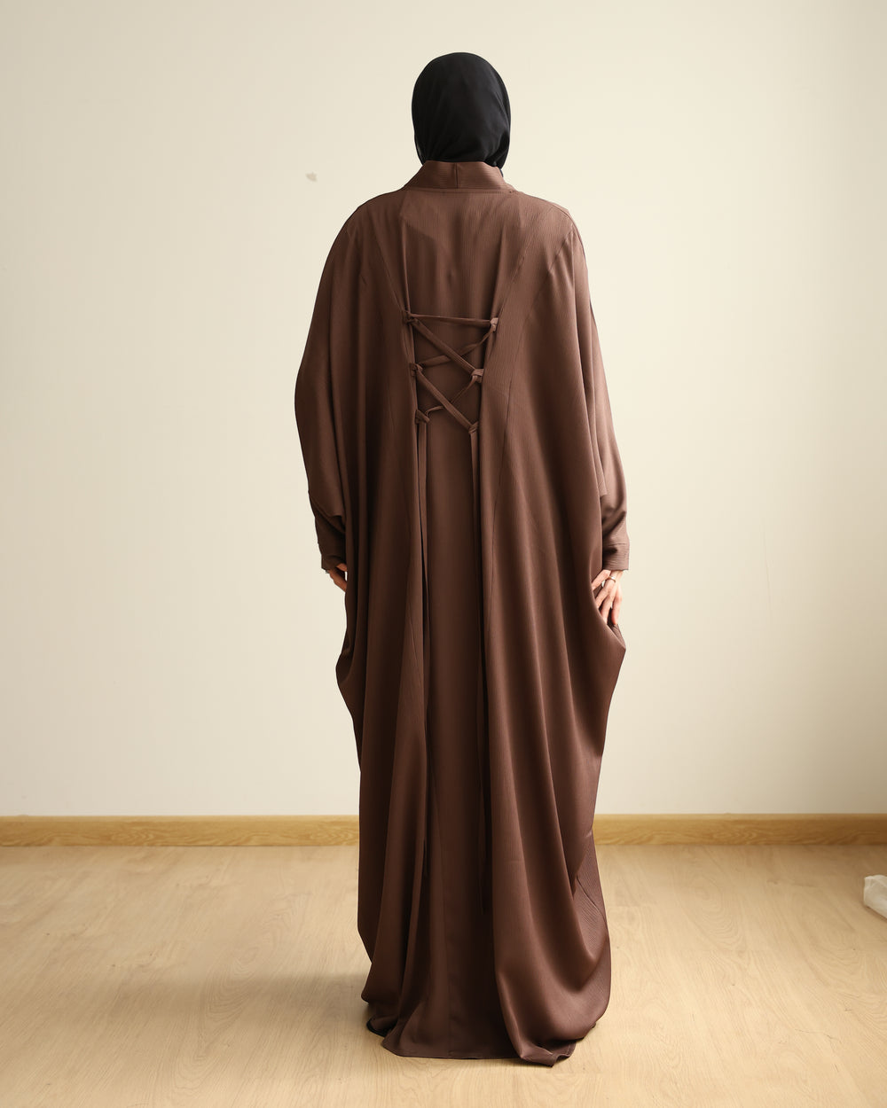 The Lace- Back Free Size Abaya Brown C2730