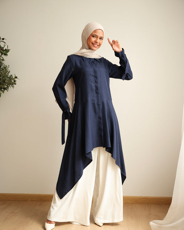 High Low Buttoned Chemise Navy C191